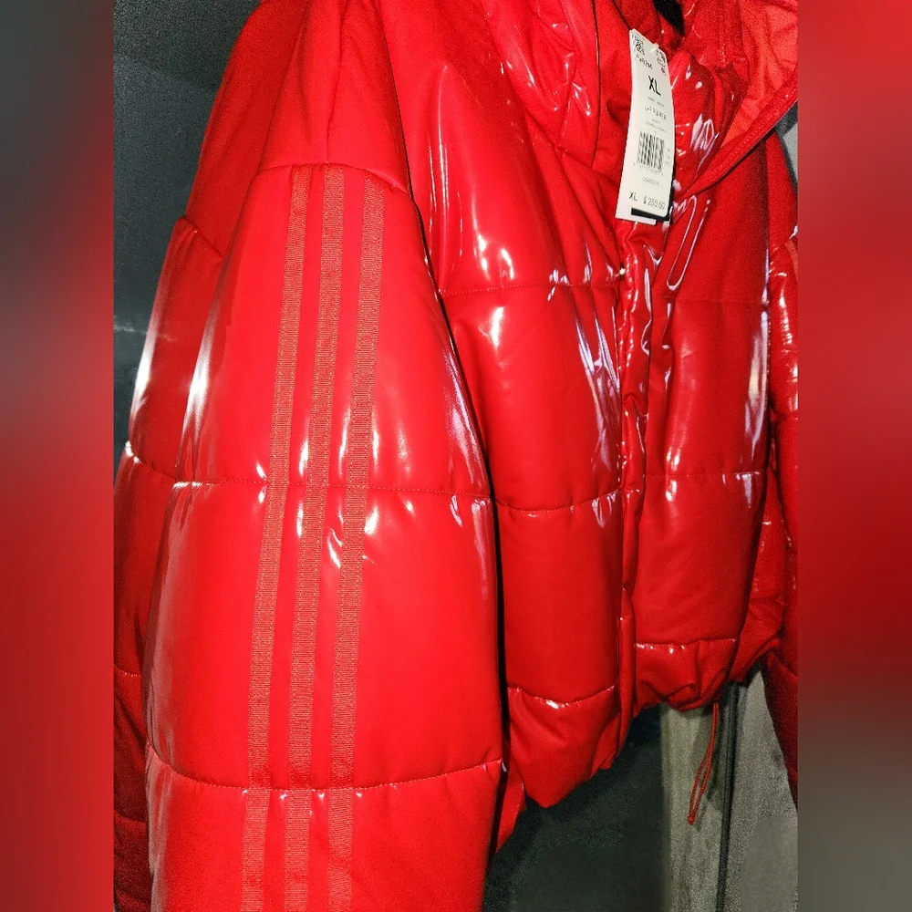NWT Adidas x Ivy Park Faux Latex Cropped Puffer Jacket, Red, Unisex XL - Picture 7 of 8